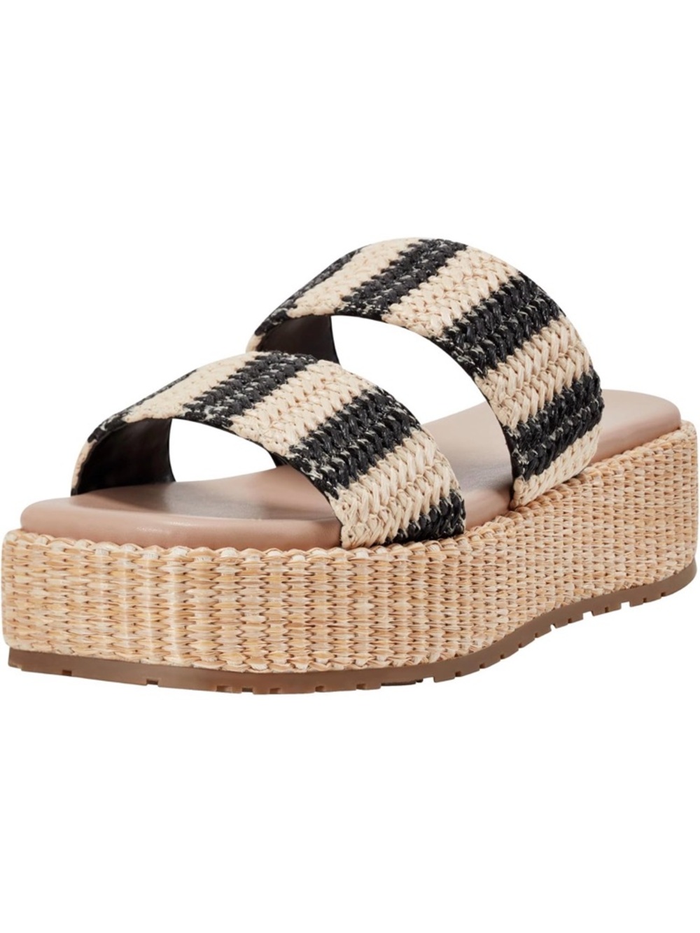 Marc Fisher Two-Strap Platform Slide - Black and Natural size 7 1-2